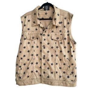 Men’s King Maker Tan Black Stars Denim Vest Size XL